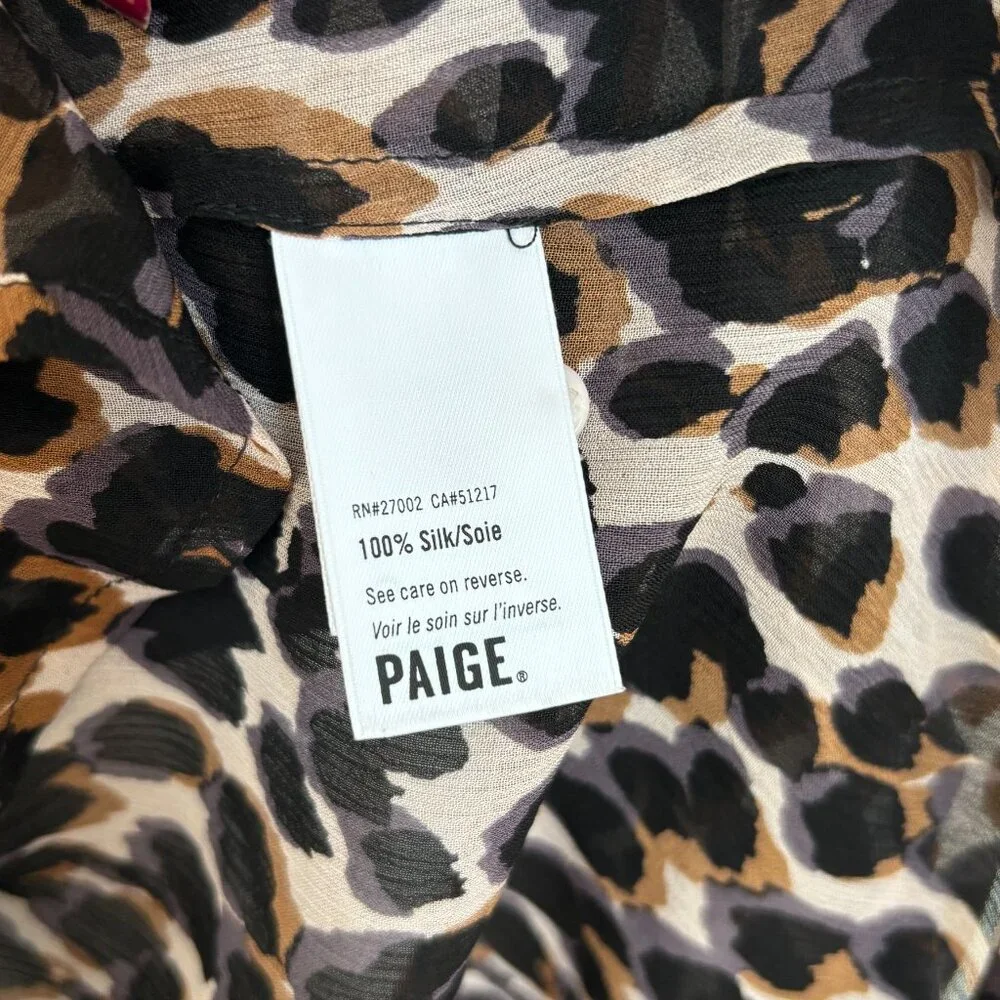 Paige Abriana Blouse Leopard Animal Print Top Shirt Zephyr Button Collared M L - Picture 8 of 9